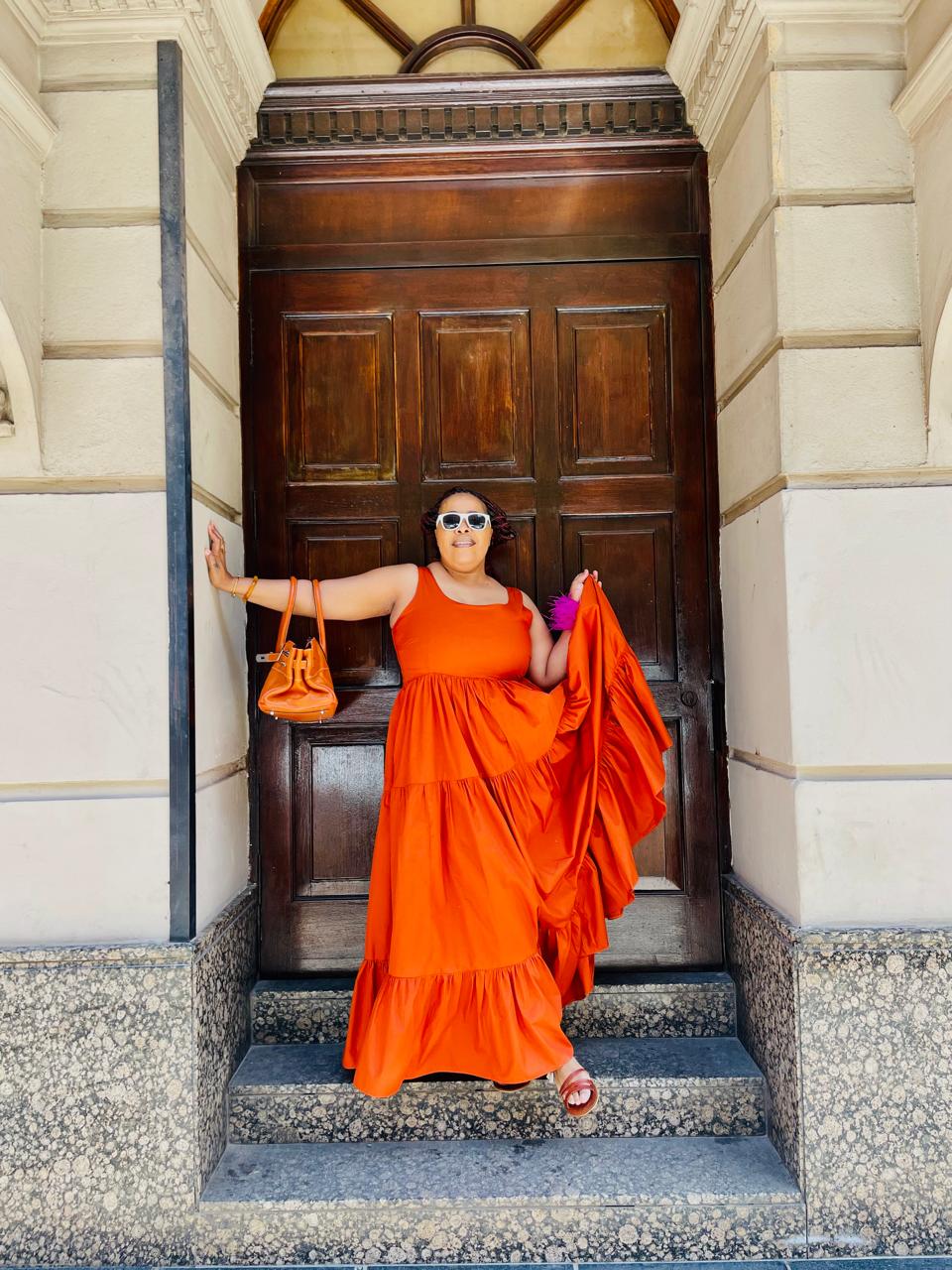 Vibrant Orange Maxi Dress |Resort and evening wear